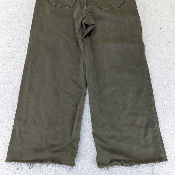 American Eagle Wide Leg Crop Jeans Military Green Stretch Women's 00 Raw Utility - Picture 6 of 8